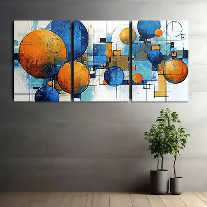 3pcs Abstract Geometric Shapes Painting Metal Print Ready to Hang Art - Bella Home Decor
