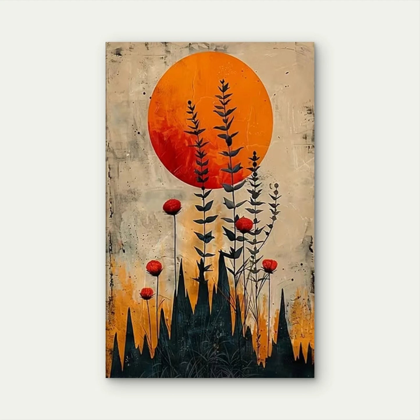 Beautiful Sunset Flowers Art Metal Print Ready to Hang