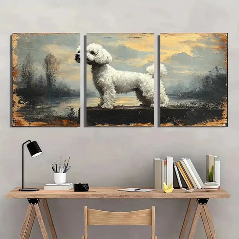 3pcs Vintage Dog Rustic Antique Animal  Wall Art Set Canvas Unframed - High Quality Print 100% Australian Made Wall Canvas