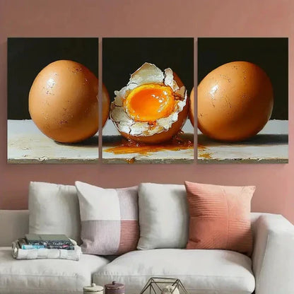 3pcs Kitchen Food Still Life Broken Cracked Egg Wall Art Set Canvas Unframed - High Quality Print 100% Australian Made Wall Canvas