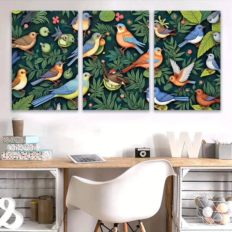 3pcs Vibrant Birds Artwork Wall Art Set Canvas Framed 60x90cm - High Quality Print 100% Australian Made Wall Canvas Ready to Hang