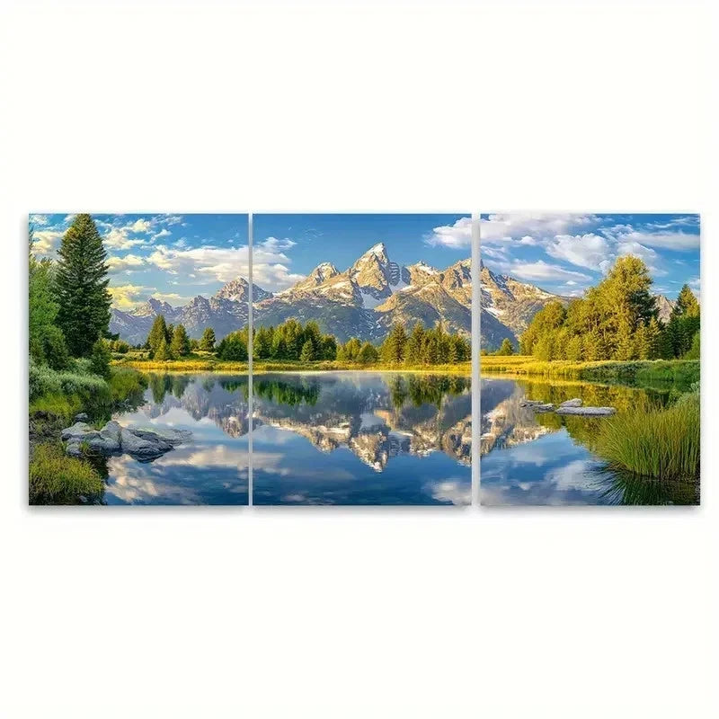 3pcs Grand Teton Reflection Mountain & Lake View Metal Print Ready to Hang Art