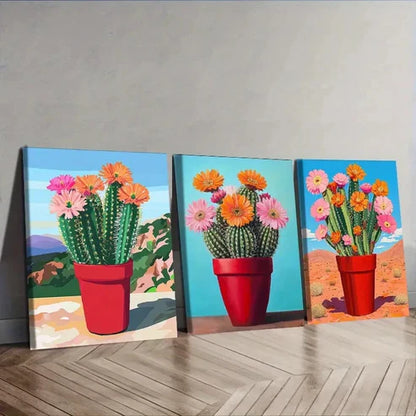 3pcs Cactus Plant Art Poster Blue Sky Wall Art Canvas Unframed - High Quality Print 100% Australian Made Wall Canvas - Bella Home Decor