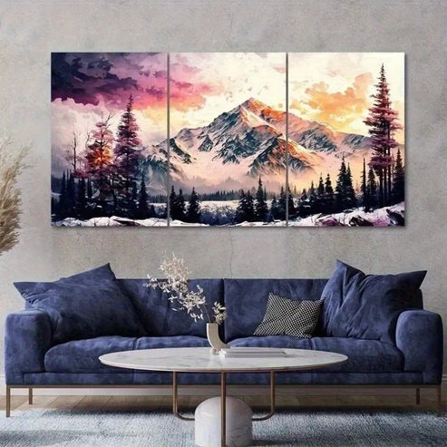 3pcs Abstract Snow Mountain Forest Wall Art Canvas Unframed - High Quality Print 100% Australian Made Wall Canvas - Bella Home Decor