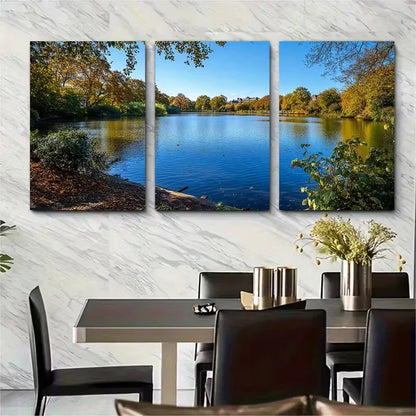 3pcs Autumn Trees & Serene Water Metal Print Ready to Hang Art - Bella Home Decor