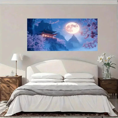 Moon Over Traditional Asian Wall Art Canvas Office Home Room Framed 120x60cm