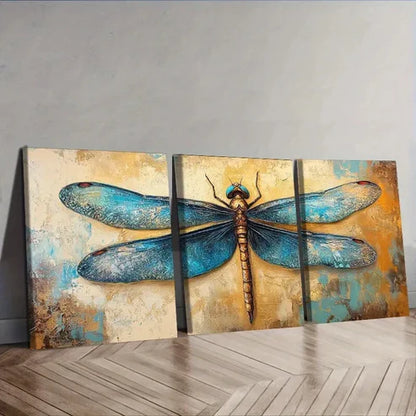 3pcs Blue Dragonfly Wall Art Set Canvas Unframed - High Quality Print 100% Australian Made Wall Canvas - Bella Home Decor