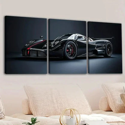 3pcs Abstract Black Cool Sports Car Racing Car Wall Art Set Canvas Unframed - High Quality Print 100% Australian Made Wall Canvas - Bella Home Decor