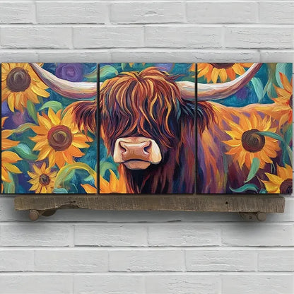 3pcs Sunflowers And Cows Oil Painting Metal Print Ready to Hang Art - Bella Home Decor