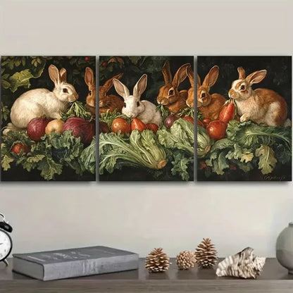 3pcs Classic Modern Rabbit Farm Wall Art Set Canvas Unframed - High Quality Print 100% Australian Made Wall Canvas