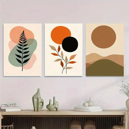 3pcs Modern Abstract Botanical Leaf Black Orange Metal Print Ready to Hang Art