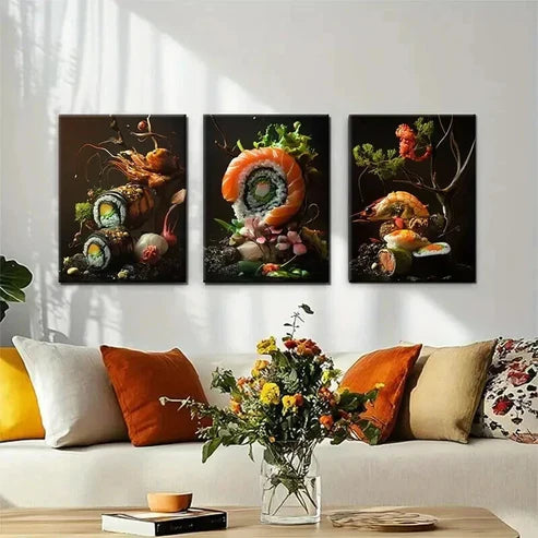 3pcs Gourmet Sushi Cuisine Aesthetic Perfect Wall Art Canvas Unframed - High Quality Print 100% Australian Made Wall Canvas
