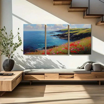 3pcs Vibrant Ocean Waves Rocky Shoreline Metal Print Ready to Hang Art - Bella Home Decor