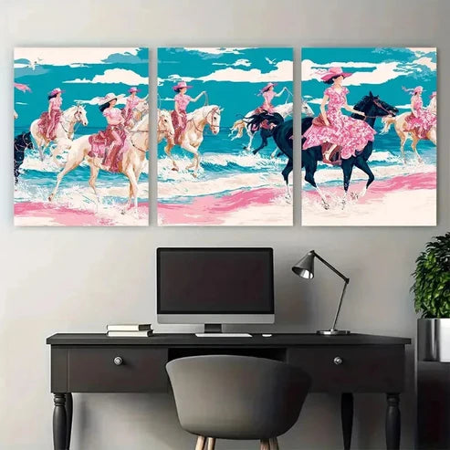 3pcs Pink & Black Beach Scene Aesthetic Perfect Wall Art Canvas Unframed – High Quality Print 100% Australian Made Wall Canvas