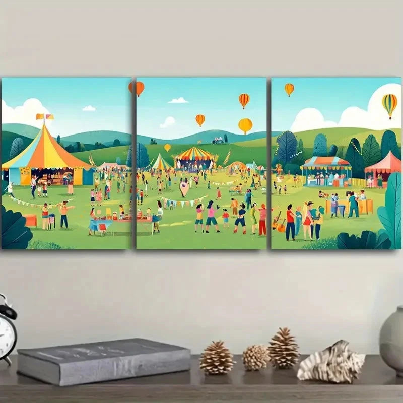 3pcs Depicting an Outdoor Music Festival Wall Art Set Canvas Framed 40x60cm - High Quality Print 100% Australian Made Wall Canvas Ready to Hang - Bella Home Decor