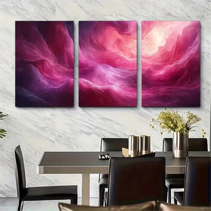 3pcs Magenta Pink Abstract Metal Print Ready to Hang Art