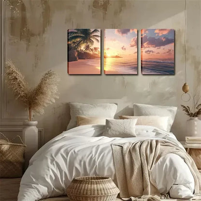 3pcs Coastal Sunset with Coconut Trees Wall Art Canvas Unframed - High Quality Print 100% Australian Made Wall Canvas - Bella Home Decor