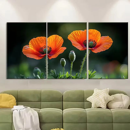 3pcs Vibrant Red Orange Poppy Metal Print Ready to Hang Art