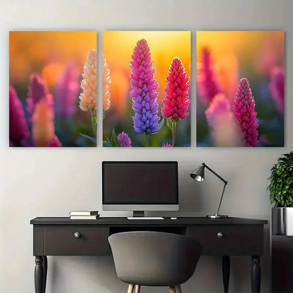 3pcs Vibrant Sunny Field Of Amaranth Flowers Metal Print Ready to Hang Art - Bella Home Decor
