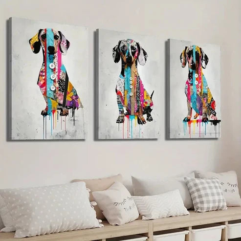 3pcs Dachshund Graffiti Animal Dog Decor Wall Art Set Canvas Unframed - High Quality Print 100% Australian Made Wall Canvas