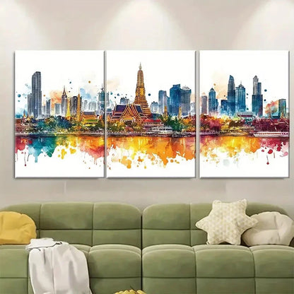 3pcs Bangkok Thailand Skyline Metal Print Ready to Hang Art - Bella Home Decor