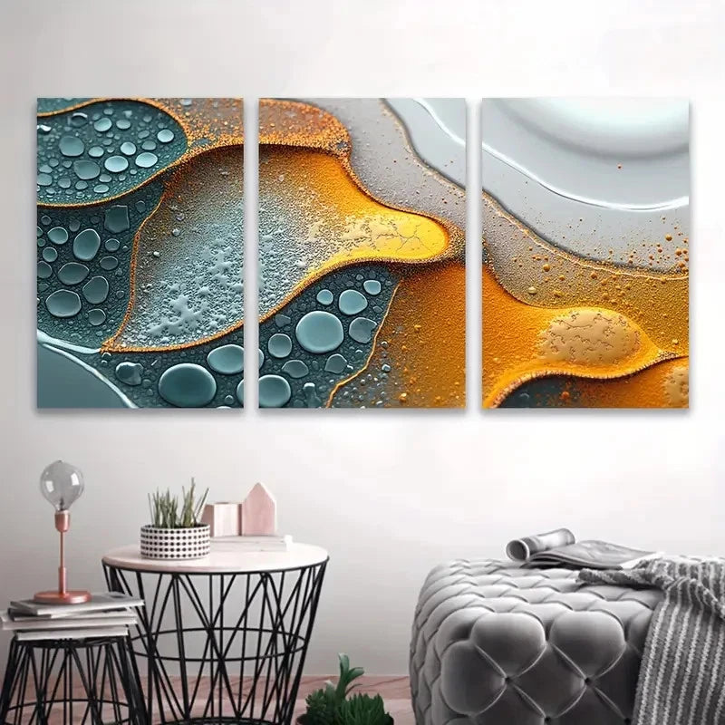 3pcs Blue, Yellow and White Abstract Art Wall Art Set Canvas Framed 50x70cm - High Quality Print 100% Australian Made Wall Canvas Ready to Hang - Bella Home Decor