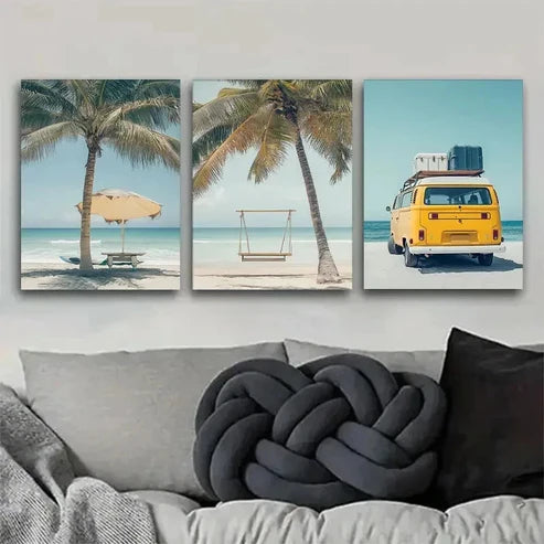 3pcs Tropical Palm Tree Ocean  Wall Art Set Canvas Unframed - High Quality Print 100% Australian Made Wall Canvas