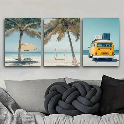 3pcs Tropical Palm Tree Ocean  Wall Art Set Canvas Unframed - High Quality Print 100% Australian Made Wall Canvas