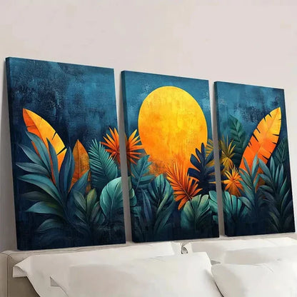3pcs Vibrant Tropical Leaf & Sunset VT Wall Art Canvas Unframed – High Quality Print 100% Australian Made Wall Canvas