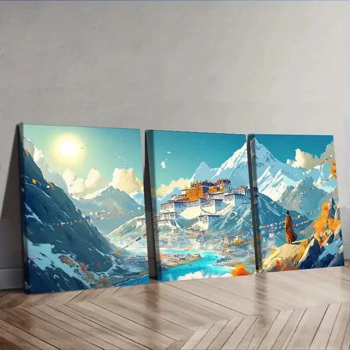 3pcs Potala Palace Wall Art Set Canvas Unframed - High Quality Print 100% Australian Made Wall Canvas