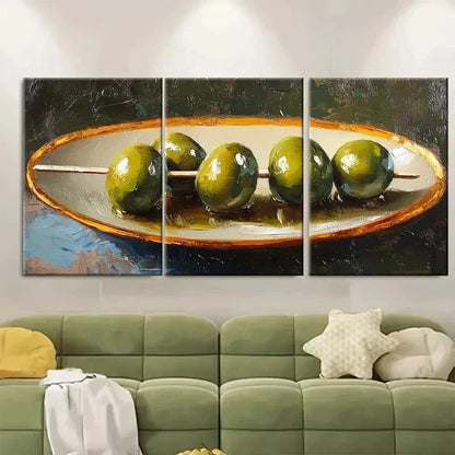 3pcs Olives Golden Frame Still Life EL  Wall Art Set Canvas Framed 40x60cm - High Quality Print 100% Australian Made Wall Canvas Ready to Hang