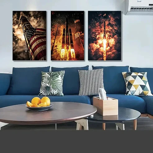 3pcs Vintage Soviet Rocket Launch Wall Art Canvas Unframed – High Quality Print 100% Australian Made Wall Canvas