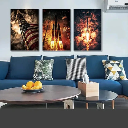 3pcs Vintage Soviet Rocket Launch Wall Art Canvas Unframed – High Quality Print 100% Australian Made Wall Canvas