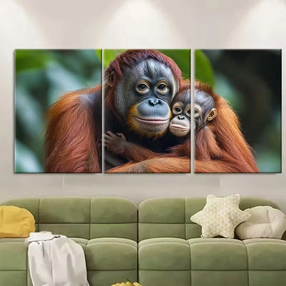 3pcs Heartwarming Orangutan Mother and Baby Metal Print Ready to Hang Art
