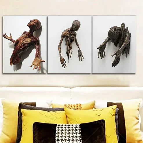 3pcs Half Human Through The Wall Wall Art Canvas Unframed - High Quality Print 100% Australian Made Wall Canvas