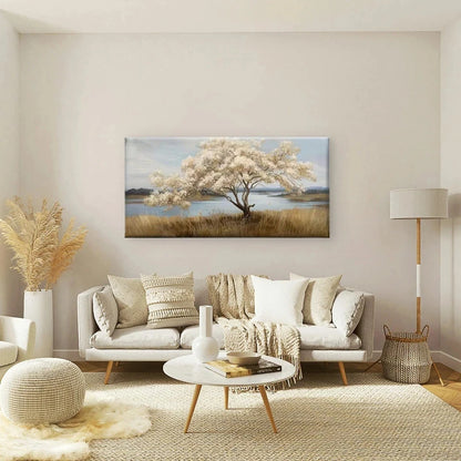 Elegant White Blossoms Tree Wall Art Canvas Office Home Room Framed 120x60cm