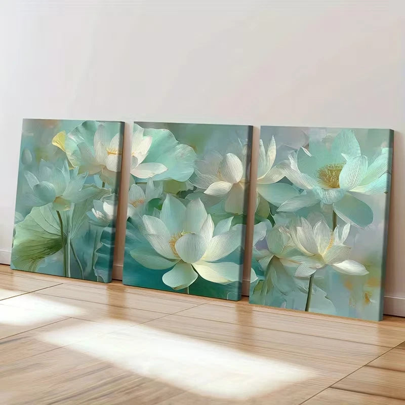 3pcs Lotus Blossoms in Soft Pastel Tones  Wall Art Set Canvas Framed 40x60cm - High Quality Print 100% Australian Made Wall Canvas Ready to Hang - Bella Home Decor