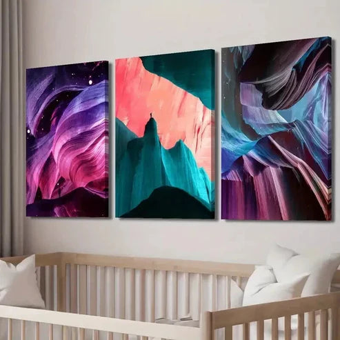 3pcs Abstract Colorful Mountain Scenery Wall Art Set Canvas Unframed - High Quality Print 100% Australian Made Wall Canvas - Bella Home Decor