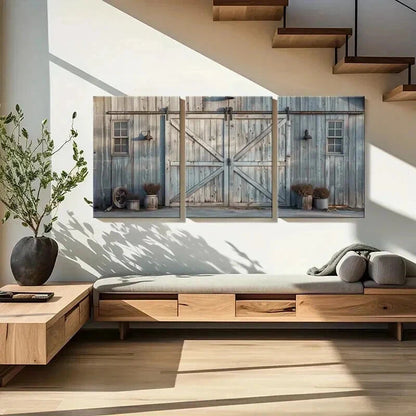 3pcs Rustic Barn Door Design Vintage Farmhouse Wall Art Set Canvas Framed 40x60cm - High Quality Print 100% Australian Made Wall Canvas Ready to Hang - Bella Home Decor