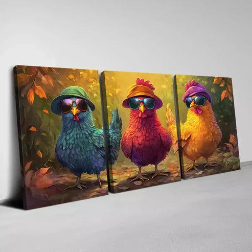 3pcs Whimsical Chicken Playful Farm Animal Canvas Unframed - High Quality Print 100% Australian Made Wall Canvas