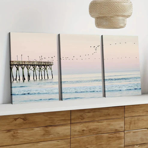 3pcs California Ocean Blush Pink Coastal Beach Canvas Unframed - High Quality Print 100% Australian Made Wall Canvas