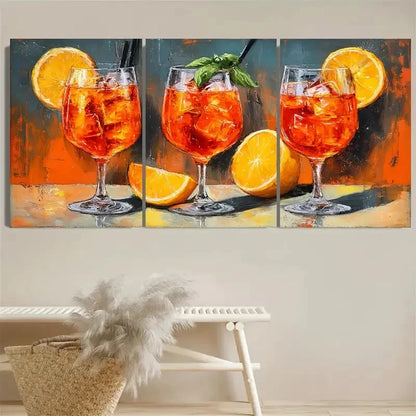 3pcs Vintage Aperol Spritz Cocktail Wall Art Set Canvas Framed 50x70cm - High Quality Print 100% Australian Made Wall Canvas Ready to Hang
