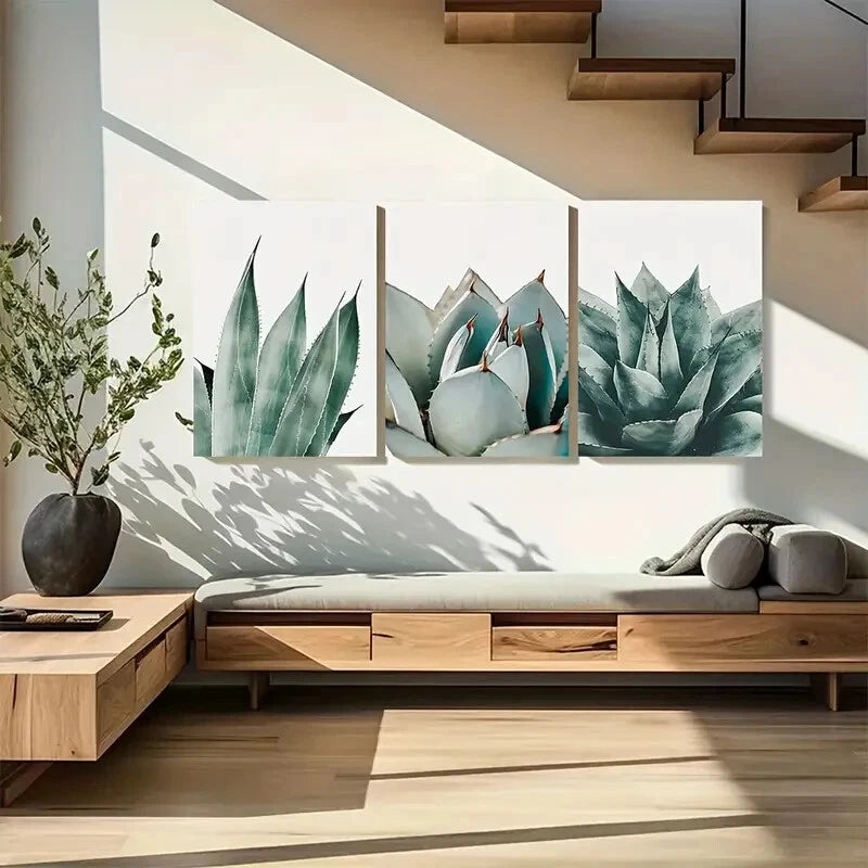 3pcs Modern Succulent Botanical Leaf Metal Print Ready to Hang Art - Bella Home Decor
