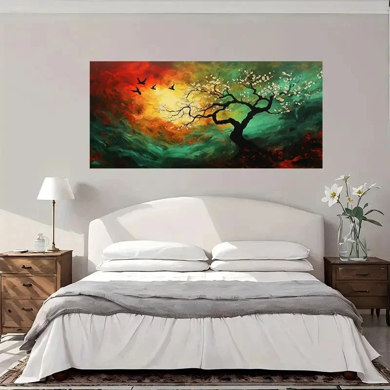 Blossom Tree Sunset Wall Art Canvas Office Home Room Framed 120x60cm