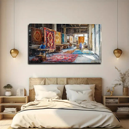 Vibrant Textile Factory Scene Wall Art Canvas Office Home Room Framed 120x60cm