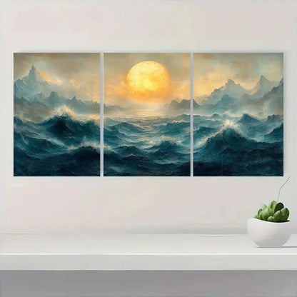 3pcs Vintage Seascape Wall Art Posters Metal Print Ready to Hang Art - Bella Home Decor