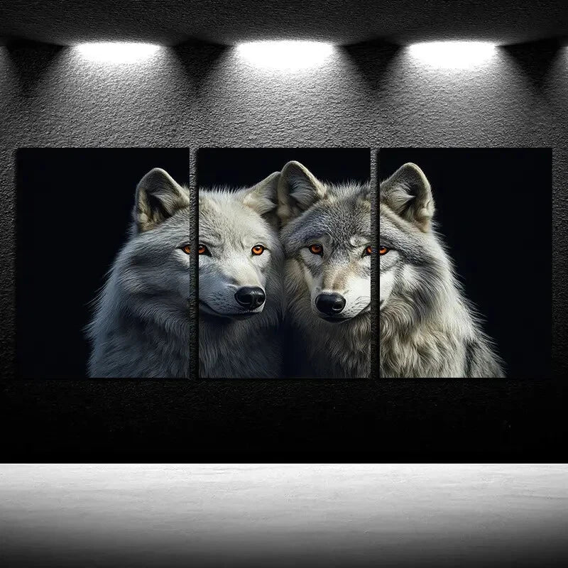3pcs Two Wolves, Realistic Animal Portrait Metal Print Ready to Hang Art - Bella Home Decor