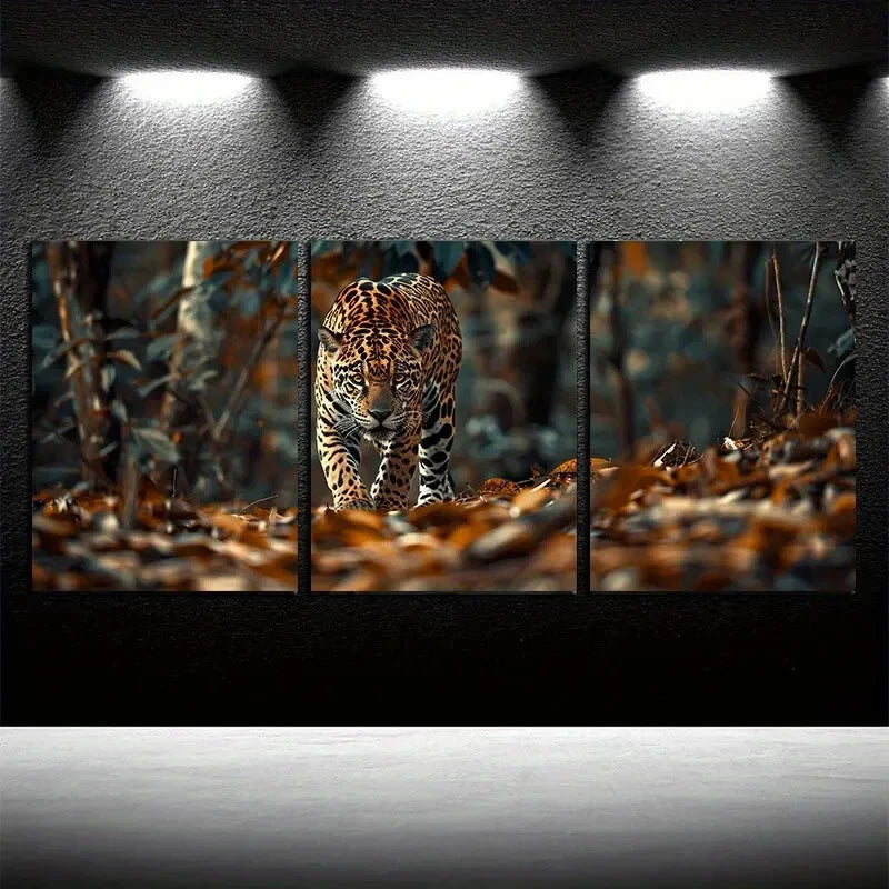 3pcs Brazilian Jaguar Exotic Wildlife Illustration Metal Print Ready to Hang Art - Bella Home Decor
