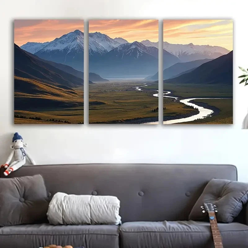 3pcs Mountain Sunset Scenic Landscape Art Wall Art Set Canvas Framed 50x70cm - High Quality Print 100% Australian Made Wall Canvas Ready to Hang