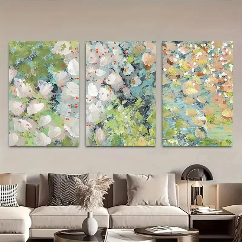 3pcs Cottage Garden Flowers in Green Design Metal Print Ready to Hang Art - Bella Home Decor
